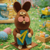 Lapin en chocolat au lait Philibert menuisier création artisanale de Pâques Maison Gélis 15 cm