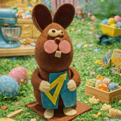 Lapin en chocolat au lait Philibert menuisier création artisanale de Pâques Maison Gélis 15 cm