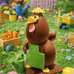 Poule en chocolat au lait Léontine jardinière création artisanale de Pâques Maison Gélis 15 cm
