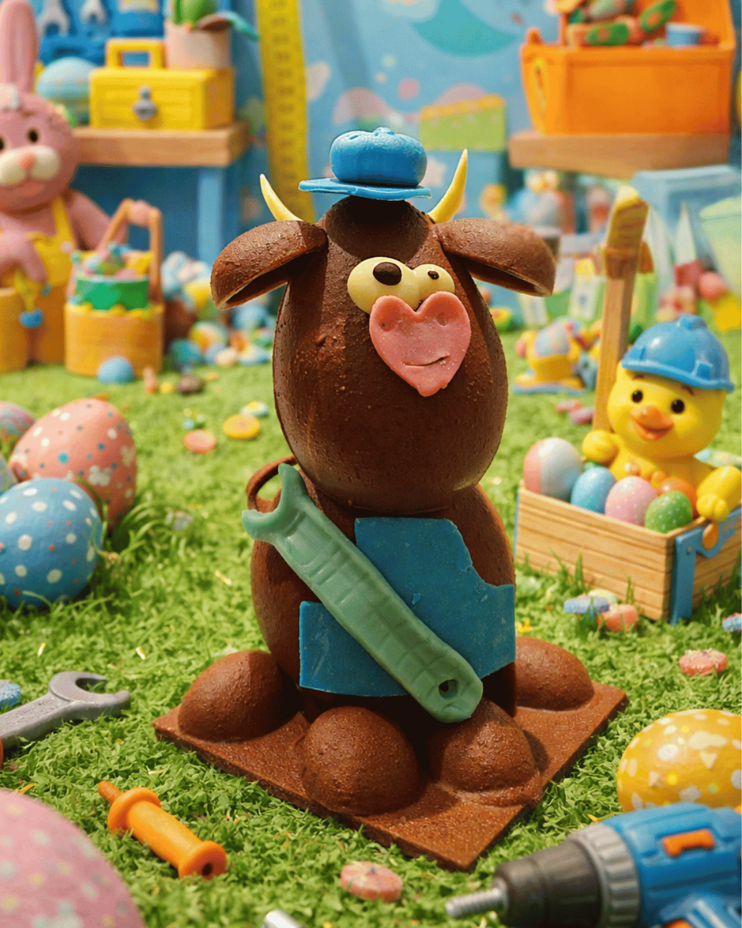 Vache en chocolat au lait Josiane mécano création artisanale de Pâques Maison Gélis 15 cm