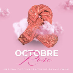 Viennoiserie en forme de ruban rose, fourrée à la crème et aux pralines roses, créée par Maison Gélis pour soutenir Octobre Rose et reverser des fonds à l’Oncopole de Toulouse.