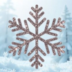 Illustration de flocon de neige cuivré représentant la bûche glacée Solstice de la Maison Gélis, chocolat noir, orange sanguine et épices, naturellement sans lactose.