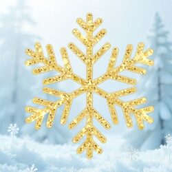 Illustration de flocon de neige doré symbolisant la bûche glacée L’Aube de la Maison Gélis, sorbet citron, glace vanille bio de Madagascar et biscuit à l’huile d’olive.