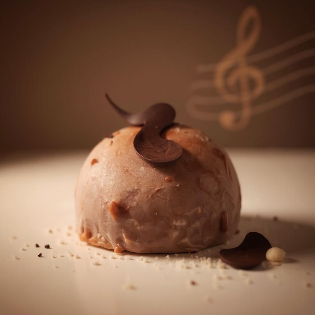 Gâteau chocolat au lait décoré d’une note musicale, ambiance chaleureuse