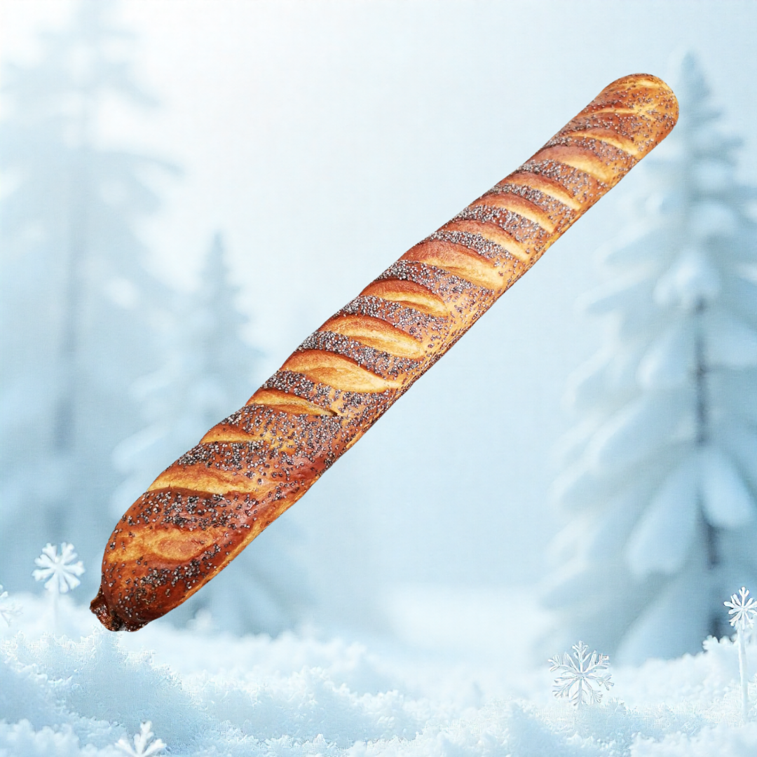 Baguette Viennois Seigle Citron de la Maison Gélis, baguette viennoise dorée à la mie moelleuse, présentée en tranches pour des toasts au poisson.
